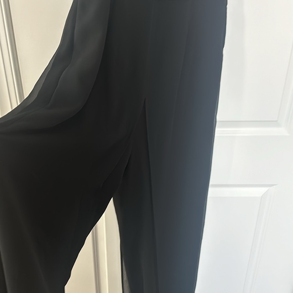 HALSTON HERITAGE Black Chiffon Overlay Strapless Jumpsuit - Picture 2 of 10